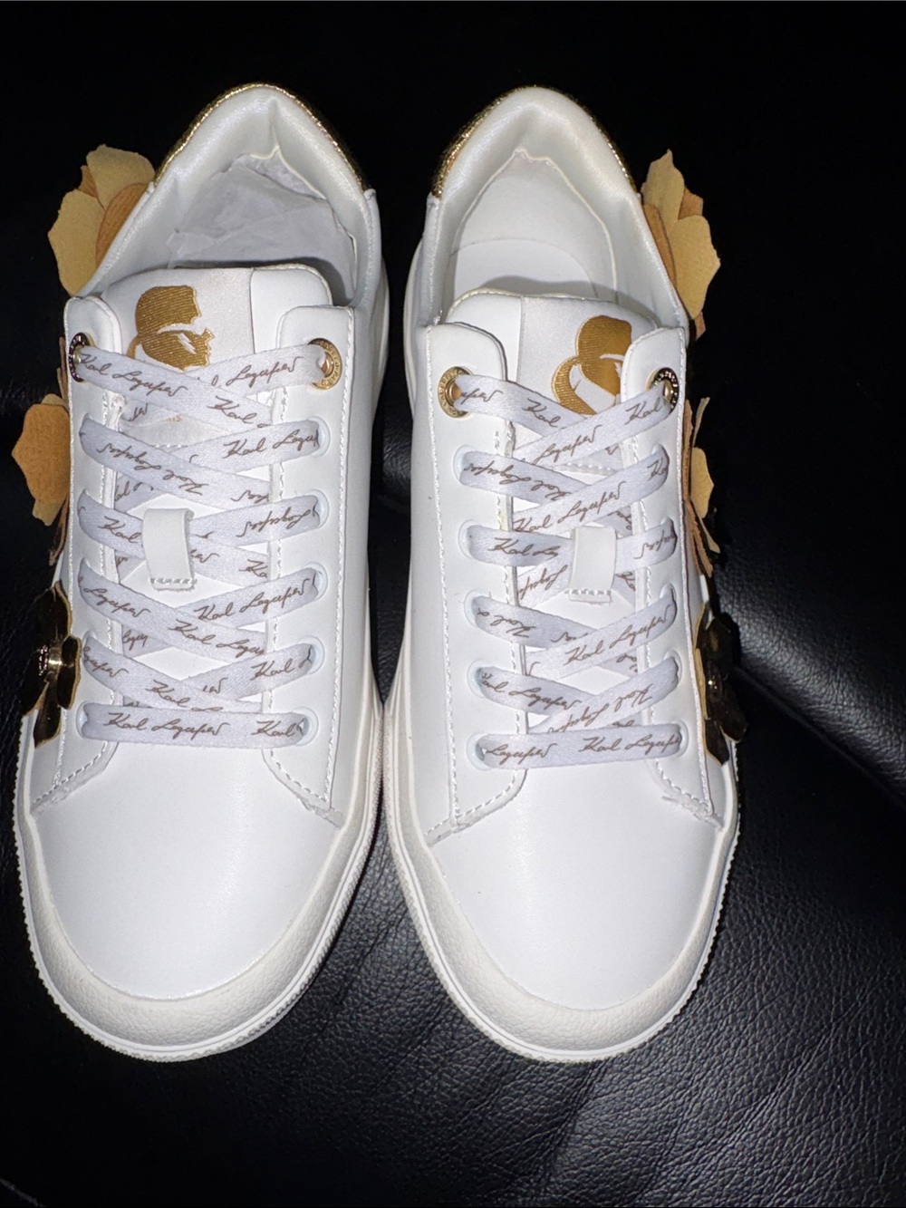 White Sneakers with Gold Floral Appliqués - Picture 3 of 7
